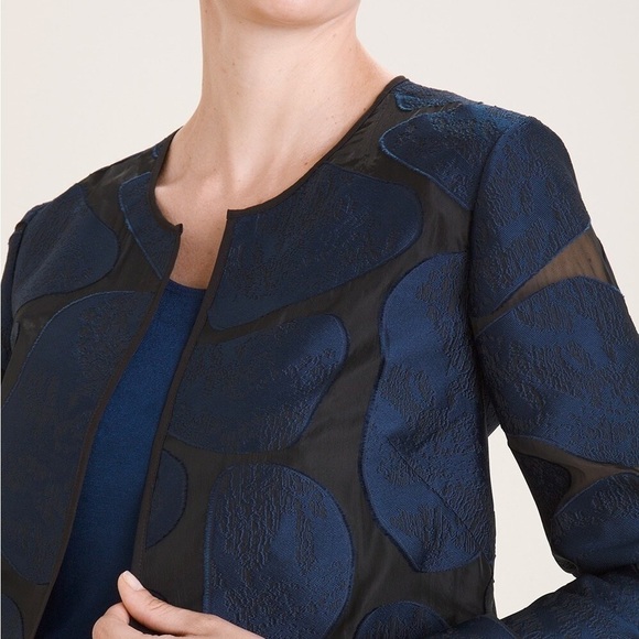 NWT Giraffe-Print Organza Jacquard Jacket | Blue/Black | Sz 0 - Picture 2 of 9